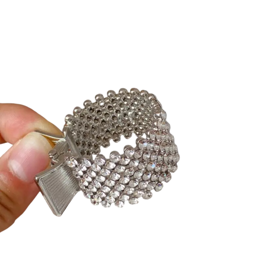 Mini metal hårklemme med sten Sølv 4,5 × 2 cm Elegant dekoration til høj hestehale