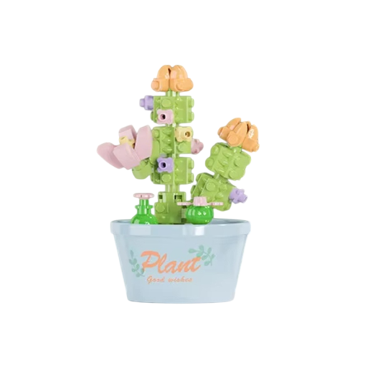 Mini micro Set de construcție flori Cactus colorat 5.3 x 4 x 7.2 cm 83 bucăți Interior de acasă Cărămizi ghiveci decorativ pentru creație copii