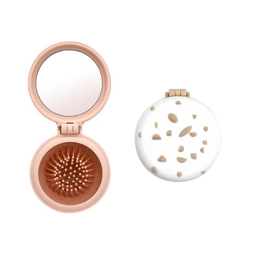 Mini opvouwbare kam met spiegel Terrazzo motief Ronde reis massageborstel met luchtkussen en ronde tanden