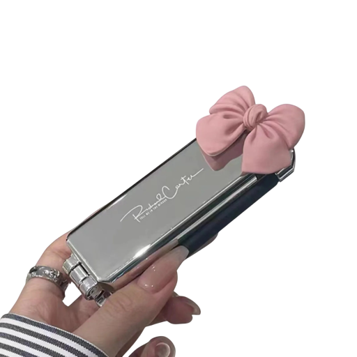 Mini összecsukható utazó fésű tükörrel 11 x 4 cm Ezüst zsebfésű masnival Légi párnás masszázsfogak