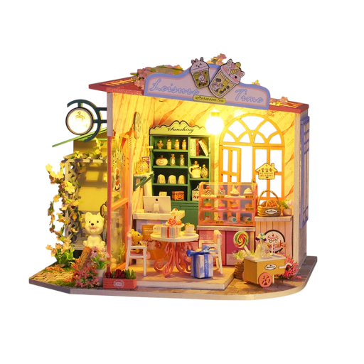 Mini patisserie 22,5 x 19,5 x 18,5 cm Miniatuur LED bouwset met meubels Realistisch model zonder kap Decoratieve verlichte mini patisserie met details