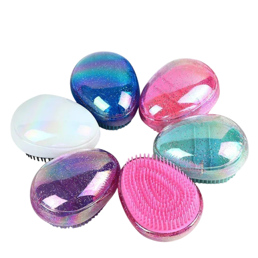 Mini peigne rond de démêlage 9 x 6,5 cm Brosse de massage de voyage pour les cheveux des filles Dents en plastique souple contre la casse et la déchirure des cheveux