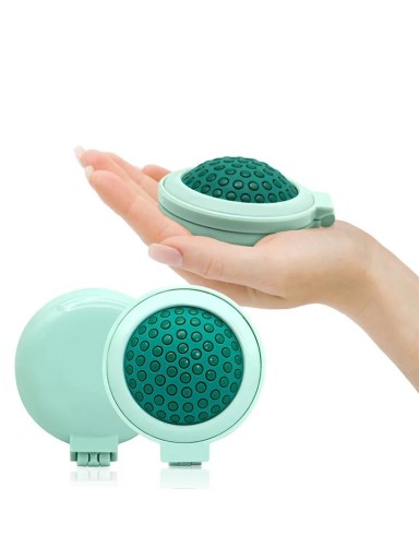 Mini pente dobrável com espelho Escova de massagem de viagem compacta com almofada de ar Dentes redondos contra a quebra do cabelo