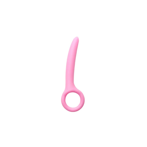 Mini plug anal en silicone rose 1,2x10,9 cm avec une poignée ronde forme ergonomique surface lisse entretien facile gels lubrifiants spéciaux emballage discret