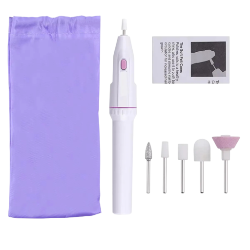 Mini polisher electric și șlefuitor pentru unghii cu 5 accesorii interschimbabile și husă textilă pentru manichiură, pedichiură și decorarea unghiilor