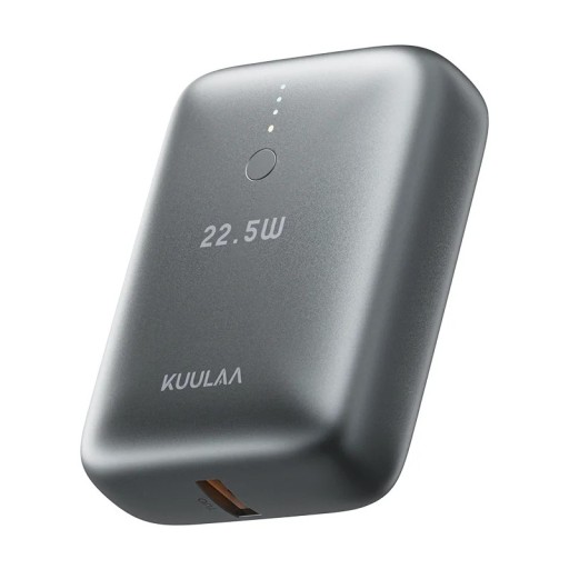 Mini powerbank Hurtig opladning 22,5 W 10000 mAh LED indikator for opladning USB-port Kompakt krop til håndfladen Grå Til lommen på rejser og til arbejde