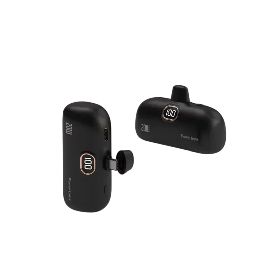 Mini powerbanka 5000 mAh USB-C csatlakozóval, vezeték nélküli töltés 15 W teljesítménnyel, akkumulátor állapot kijelző, zsebbe és hátizsákba
