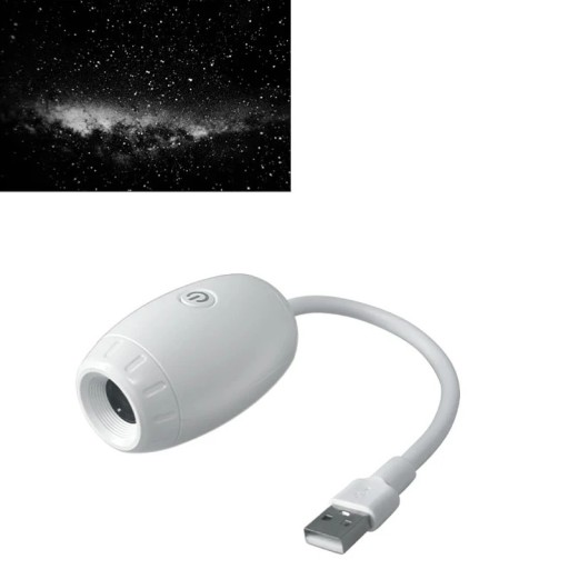Mini proiector USB pentru noaptea galactică, cer stelar LED, corp oval, alb, iluminare atmosferică pentru mașină, dormitor și living