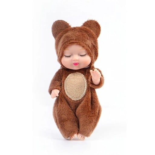 Mini-Puppe 11 cm mit geschlossenen Augen im Bärenanzug aus weichem Plüsch Realistische Dekoration Niedliches Geschenk für Kinder und Sammler