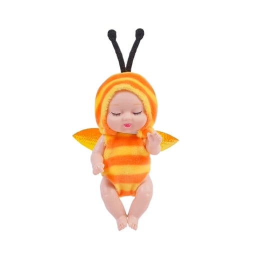 Mini-Puppe 11 cm mit geschlossenen Augen im Bienenkostüm aus weichem Plüsch Süße Dekoration Realistisches Geschenk für Kinder und Sammler