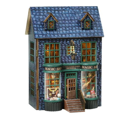 Mini-Puppenhaus aus Holz, 8,7 x 7 x 12,4 cm, DIY-Modell mit LED-Licht und Möbeln, Kreativbausatz, ohne Kleber und Batterien, manuelle Montage