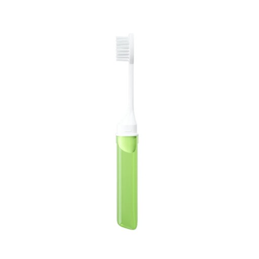 Mini resehopfällbar tandborste för vuxna bärbar liten tandborste i transparenta färger utfälld 16x2cm ihopfälld 10x2cm