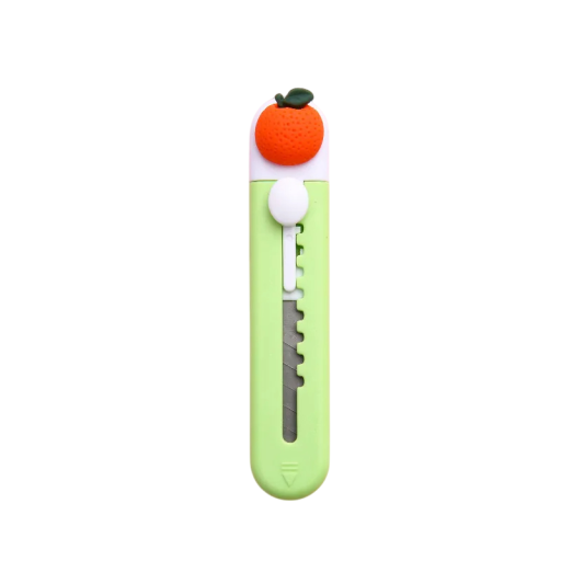 Mini-Schneidemesser, Grün mit Orange, süßes Plastikmesser für Briefe und Pakete, kleiner praktischer Cutter für Schule, Büro, Zuhause