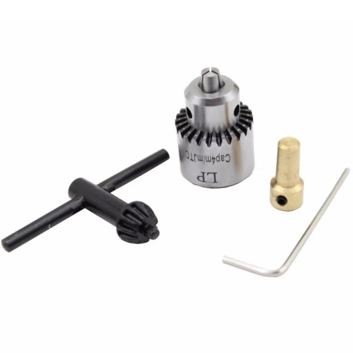 Mini-Schnellwechselbohrfutter JT0 mit Spannbereich von 0,3 bis 4 mm und 3 Backen für eine Welle von 3,17 mm silberne 4-teilige Set mit Mandrel und Schlüssel für elektrische Bohrer