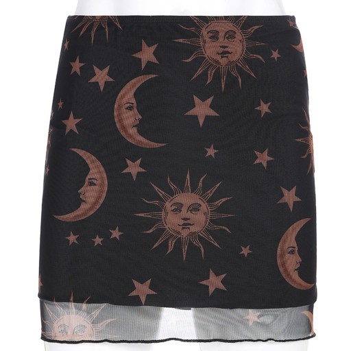 Mini spódniczka damska z nadrukiem księżyca i słońca