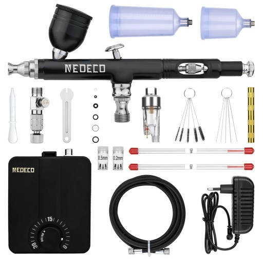 Mini-Spritzpistole mit Kompressor 7cc 20cc 40cc 0,2 0,3 0,5 mm Aluminium Schwarz für detaillierte Lackierung von Autos Werkstatt