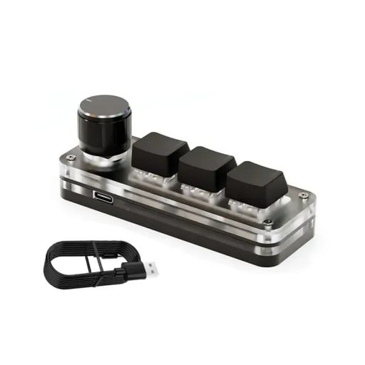 Mini teclado mecânico 3 teclas e botão rotativo com retroiluminação RGB Programação de macros Teclado para jogos USB Interruptores vermelhos