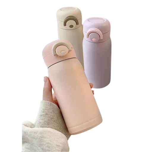 Mini termoska con tapa hermética 350 ml 17,5 × 6,5 cm Acero inoxidable Termoska portátil beige para bebidas para el trabajo, la escuela y los viajes