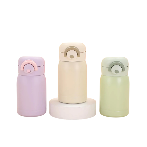 Mini termospullo suljettavalla kannella 220 ml 13,5 × 6,5 cm Ruostumaton teräs Beigen värinen kannettava termospullo juomille työhön kouluun matkalle