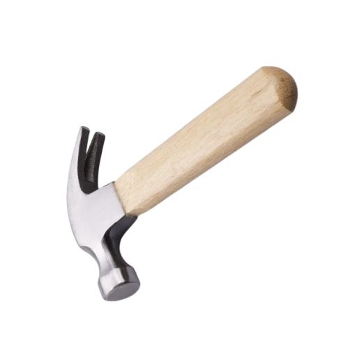 Mini tesařské kladivo s drápem krátká rukojeť 16 cm ocelová hlava masivní dřevo stříbrno přírodní pro kutily a drobné opravy