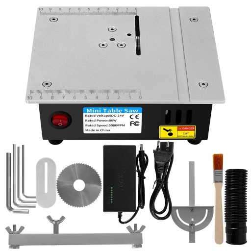 Mini Tischsäge für Heimwerker 96W 5000RPM Präzise kompakte Sägemaschine für Holz, Kunststoff, Aluminium und Leiterplatten mit EU-Stecker 180x140x80mm