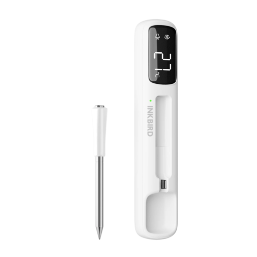 Mini trådløs kødtermometer Bluetooth 5.4 rækkevidde 300 m IP67 vandtæt LED-display 26 tilstande 25t batterilevetid USB-C sonde med opladningsstation