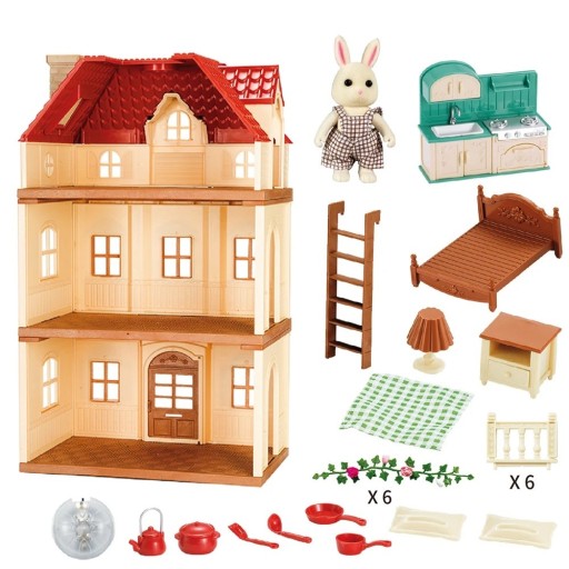 Mini třípatrový westernový domek pro zvířata Plastová stavebnice s doplňky Kreativní hračka pro děti Realistická dekorace z divokého západu