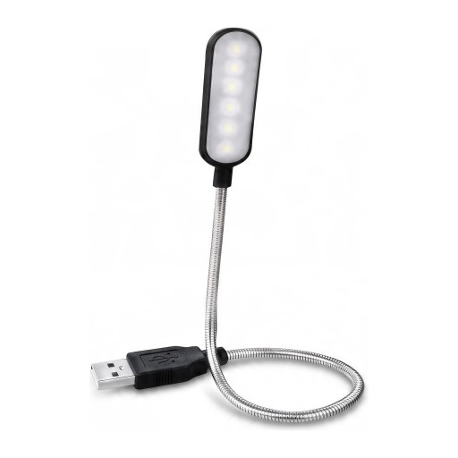 Μίνι USB LED λάμπα με ευλύγιστο λαιμό 6 LED Μήκος 31 εκ. Τροφοδοσία από USB 5 V Μαύρη Για φορητό υπολογιστή, powerbank και ανάγνωση τη νύχτα