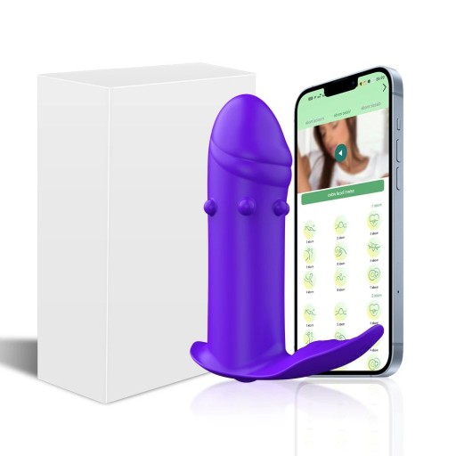 Mini vibrador compacto controlado mediante aplicación móvil con carga USB, empaquetado discreto y fácil de transportar.