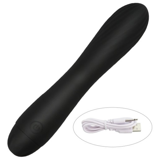 Mini vibrador de silicona de 17,2x3,2 cm con superficie estriada y 7 modos de vibración. Carga USB. Resistente al agua. Embalaje discreto.