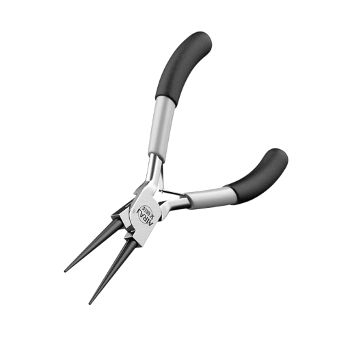 Mini Zangen mit runden Backen 125 mm hochlegierter Stahl schwarz-silberne Ausführung mit Feder zum Formen von Drähten und für feine Arbeiten