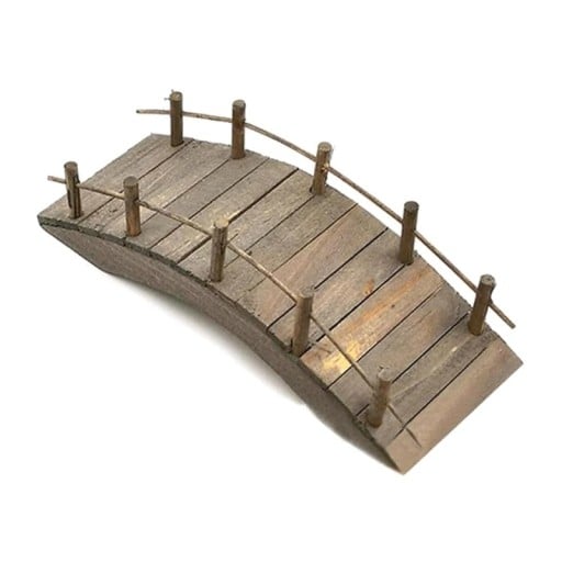 Miniaturní dřevěný obloukový most 14 x 5 cm Dekorace se zábradlím pro dioráma modelářství miniaturní krajinu
