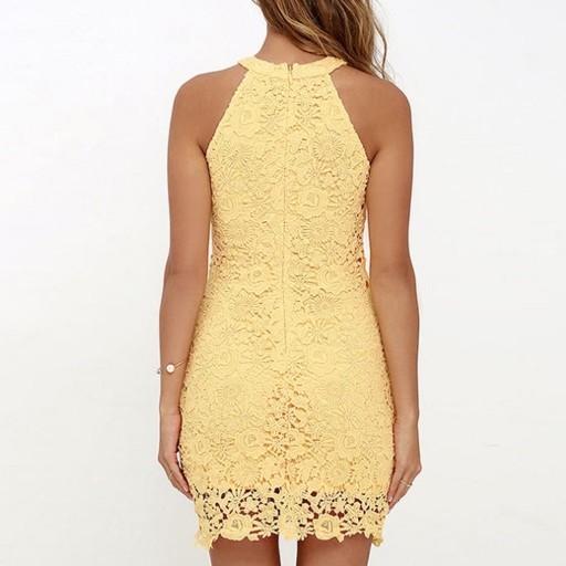 Minikjole i blonde med halterneck
