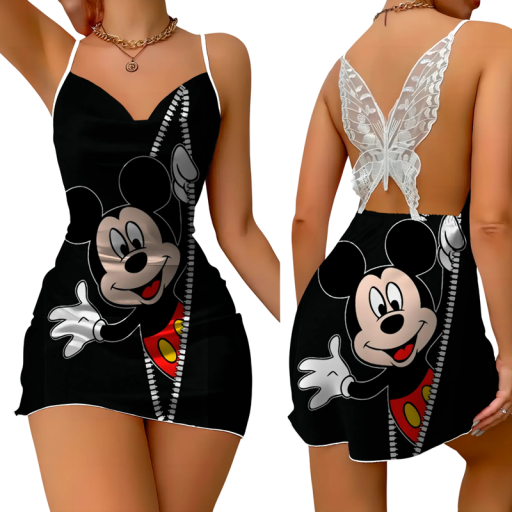 Minikleid mit Charakter-Print und Reißverschluss Schmetterlingsspitze hinten Süßes Cartoon-Motiv Verspielter Style für Sommertage