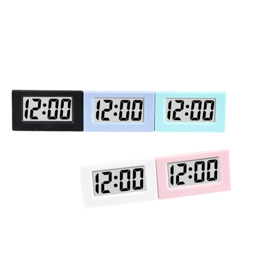 Minikokoinen digitaalinen pöytäkello 5,9 x 3,5 x 3,2 cm Aika ja päivämäärä 12 tunnin tila Kannettava muoto Virtalähde LR1130-paristo