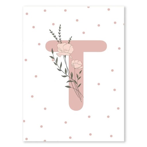 Minimalist Poster 40 x 50 cm Pink Letter "T" with Flower Canvas Print Unframed Wall Decoration for Girls' Room