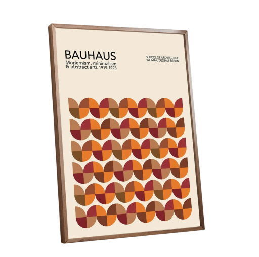 Minimalistische wandposter 20 x 30 cm Bauhaus bruin oranje halve cirkels geometrisch modern kunstdruk op canvas zonder lijst decoratie
