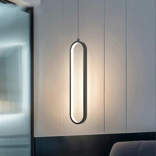 Minimalistisk LED-pendellysekrone 16 W moderne oval belysning med 2 m ophængsledning metal rustfrit stål lysekrone, varm hvid 9 x 40 cm