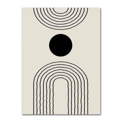 Minimalistisk vægplakat med buede linjer 20 × 30 cm tryk på lærred sort-beige geometrisk dekoration uden ramme