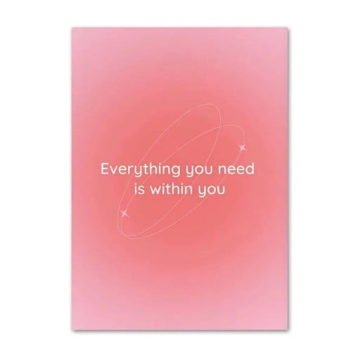 Minimalistisk vægplakat med citatet Everything You Need Is Within You 20 x 30 cm lærredstryk rosa gradient uden ramme dekoration