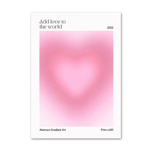 Minimalistisk vægplakat med gradientmotiv af hjerte 20 x 30 cm tryk på lærred rosa overgang uden ramme indretning til interiøret
