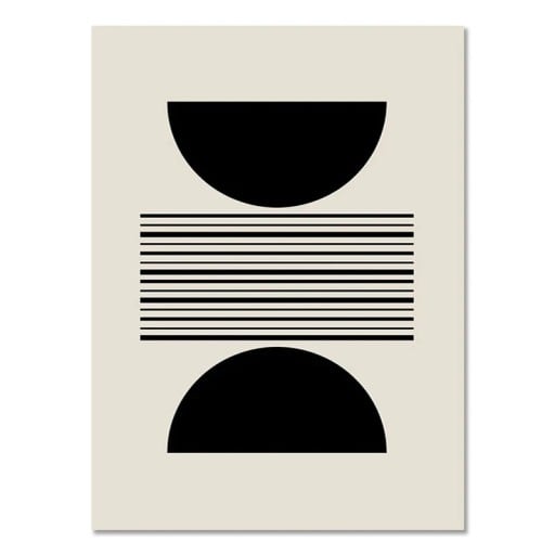 Minimalistisk vægplakat med halvcirkler og linjer 50 × 70 cm tryk på lærred sort-beige geometrisk moderne dekoration til indretning uden ramme