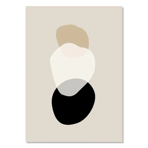 Minimalistisk vægplakat tre abstrakte pletter 50 x 70 cm tryk på lærred sort-beige udførelse uden ramme indretning