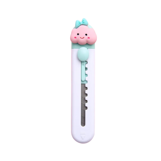 Miniskärkniv Vit med rosa moln Söt plastskärare för brev och paket Liten kniv för skolan, kontoret och hemmet