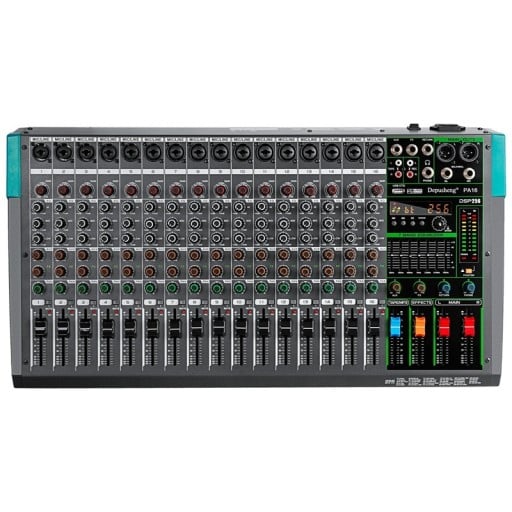Mixážní pult 16kanálový pro DJ s Bluetooth a USB 48 V fantomové napájení 256 DSP efektů 7pásmový ekvalizér černý na karaoke