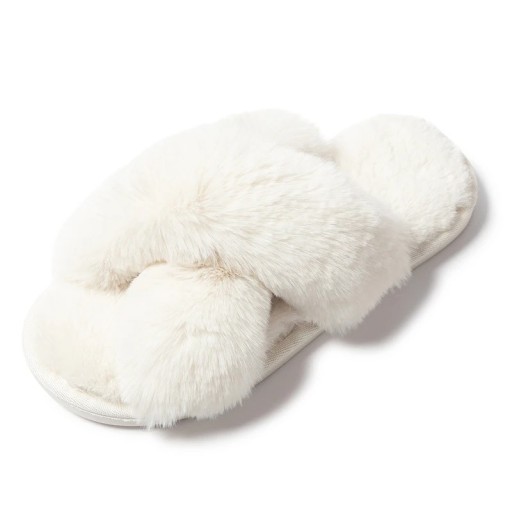 Mjuka, lurviga tofflor för kvinnor med crossover-design Bekväma vinterhemtofflor Varma skor med mjuk yta Snygga flip-flops