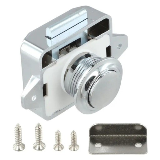 Møbelås med Push-lock knap til hul 26 mm i forkromet zinklegering til campingvogn, autocamper, båd og møbler til skabe