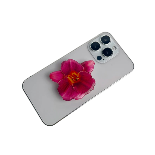 Mobiele houder met ring orchidee roze acryl grip ondersteuning voor telefoon voor stabiele grip en comfortabel gebruik met één hand