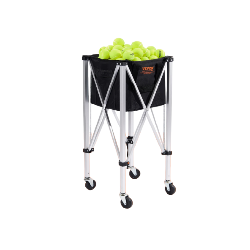 Mobil korg för tennisbollar med kapacitet för 180 stycken, hopfällbar konstruktion 40,5 x 40,5 x 91 cm, svart för tennis- och basebollträning