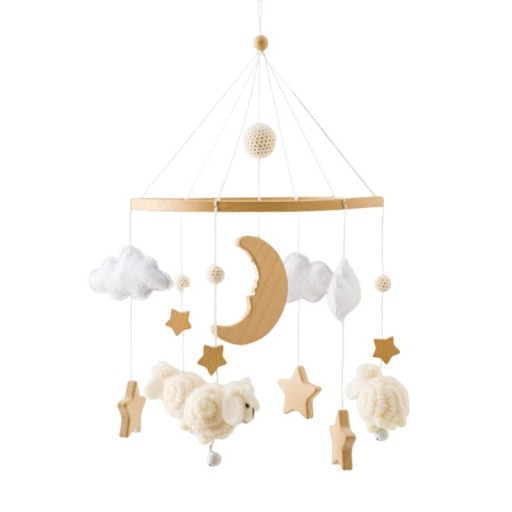 Móbile de berço para bebés, com motivos de lua, estrelas, nuvens e ovelhas, decoração para acalmar, ideal para dormir